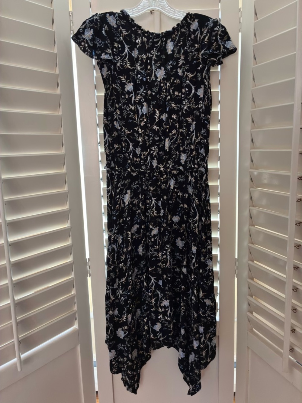 Knox Rose Black Floral Smocked Waist Handkerchief Hem Midi Dress Size L - Picture 7 of 11
